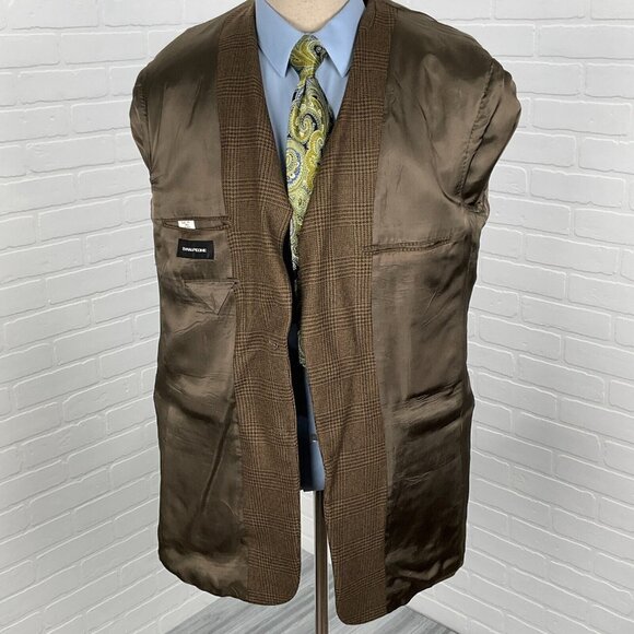 Evan Picone Blazer Men 43L Brown Green Purple Tan Plaid Wool Cashmere Jacket VTG - Picture 7 of 16